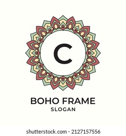 Letter C Mandala Boho Frame Vintage Design Element