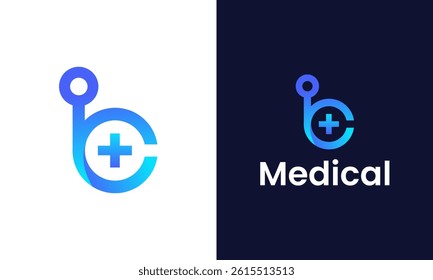 Letter C with medical, health care with modern cross sign business logo design template