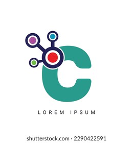 Carta C Médica, adecuada para tecnología, digital, informática, marca, red, aplicación, móvil, logotipo de automóviles, logotipo molécula inicial Elemento de plantilla de diseño de logotipo molécula