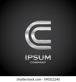 Letter C with metallic texture,3d Glossy, metal texture, Silver, steel and realistic shadow for logo