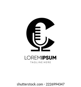 Letter C Microphone Podcast Logo Design Vector Icon Graphic Emblem Illustration Background Template