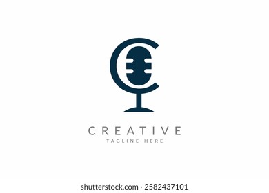 Letter C microphone podcast logo design.