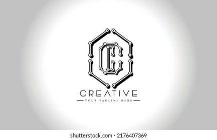 Diseño de iconos de logotipo mínimo de letra C. Elementos gráficos de plantilla de vector. Tecnología, interfaces digitales, hardware y conceptos de ingeniería. Gráfico hecho de circuitos