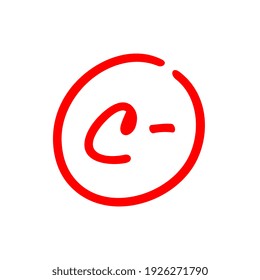 Letter C minus, grade mark illustration, red color isolated on white background - Vector