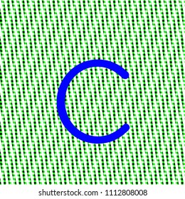 letter c minuscule bright blue color, intense on green texture with woven look in editable vector