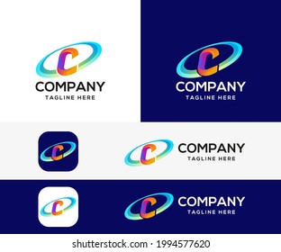 letter C modern 3d logo design