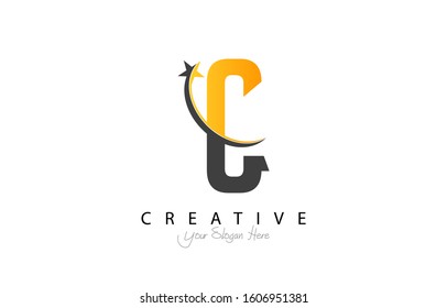 Letter C Modern Design Logo Concept. Creative Icon Logo with Rising Star Vector Illustration.