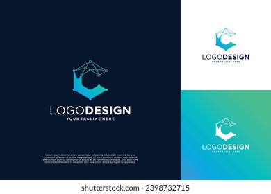 Letter C modern digital dot connection logo design inspiration