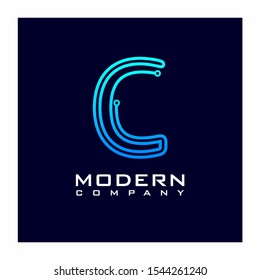 Letter C Modern Digital Technology Logo Design Vector