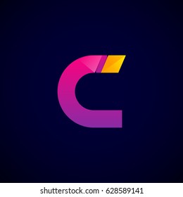 Letter C Modern glossy logo, Vector abstract origami, Digital, Technology, Media