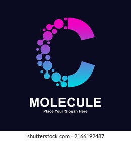 Letter C molecule dots logo vector design. Suitable for business, initial, Medicine, science, technology, laboratory, electronics