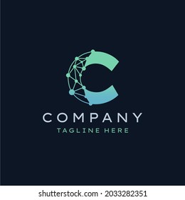 Letter C Molecule Logo, Bio Tech Connect Dots Science Technology Logo Design Vector