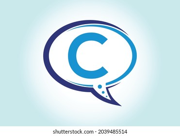 Letra C alfabeto monograma con icono de charla de burbujas. Conversando, chateando el concepto de logo. Diseño de logotipo moderno para un negocio de consultoría.