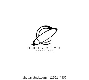 Letter C Monoline Linear Rounded Swoosh Arrow Logo Design