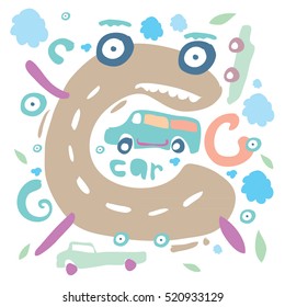 Letter C Monster, vector illustration. Template for poster design. 