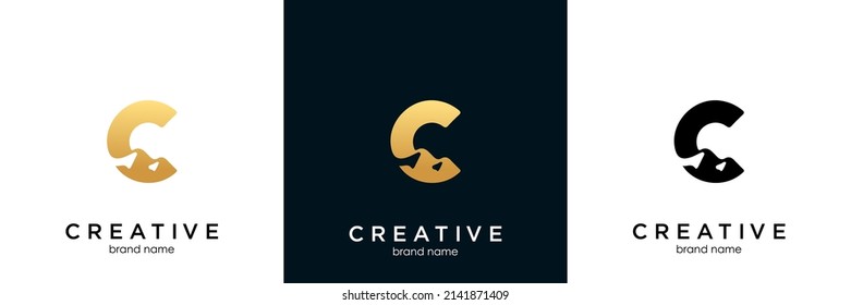 letter C with mountain logo concept design vector