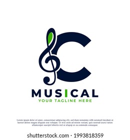 Letter C with Music Key Note Logo Design Element. Usable for Business, Musical, Entertainment, Record and Orchestra Logos