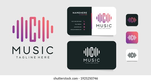 Letter c music logo and business card vector design template. Logo can be used for icon, brand, identity, signal, sound, alphabet, and business company