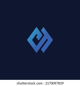 letter C and N monogram square shape logo blue