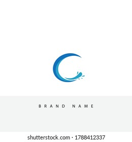 Letter C name logo. Tourist or healthcare business on shore, sports stained-glass blue colored icon as surf. Vector template, brand identity with volume. Sea natural food and products idea.