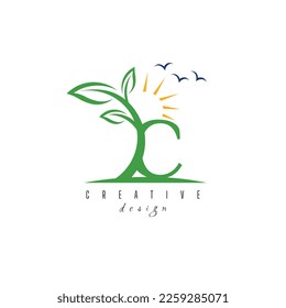 Letra C logotipo de la hoja de naturaleza icono diseño vectorial lujoso hoja de flores para lujos o identidad de negocios de la naturaleza