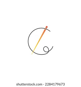 letter C needle logo art design thread line vector illustration