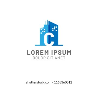 Letter C Negative Space Building And Construction Logo Vector Template