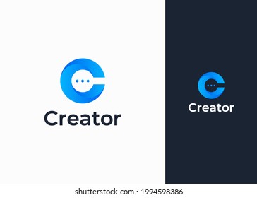 Letter C Negative Space chat 3d Logo Design Template