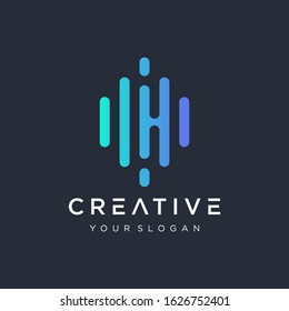 letter C negative space with Pulse music player element. Logo template electronic music, equalizer, store, dj, nightclub, disco. Audio wave logo concept, Multimedia Technology themed. - vector