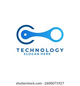 Letter C with network logo design. Tech logo design vector template