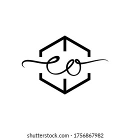 letter C and O, CO, OC logo, handwriting monogram line art design template