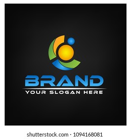 Letter C on black Background.  Logo Design Template. Colorful  logo design