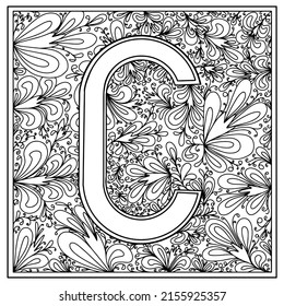 Letter "C" on a white background. Monogram decoration. Coloring. Vector illustration