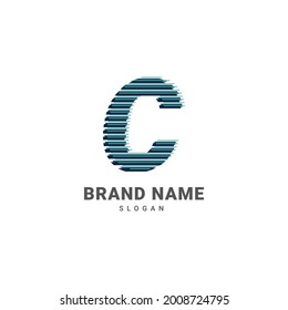 letter C optic illusion logo, trendy glitch alphabet brand