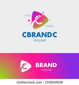Letter C Orbit Logo template element symbol in modern colorful style. Symbol of play button with negative space text. Vector Illustration - Vector