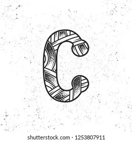Letter C in the original style. Monochrome vector design element isolated on white background.