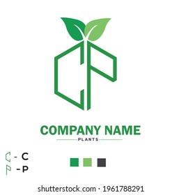 Letter C  P eco leaves logo icon  .letter c p joint  logo design with leafe