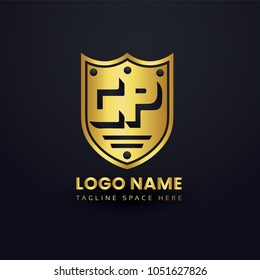 Letter C and Letter P Logo Vector with Gold Emblem Shield Design Abstract.