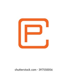 letter C and P monogram square shape logo orange