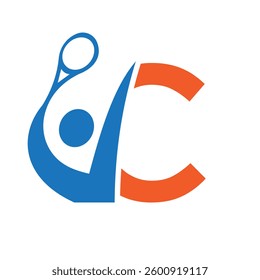 Letter C Padel Racket Logo Design. Paddle Symbol Beach Table Tennis Club Sign