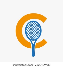 Letter C Padel Tennis Logo. Padel Racket Logo Design. Beach Table Tennis Club Symbol