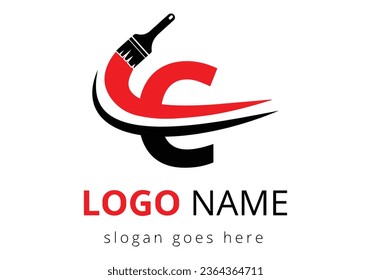 Letter C paint brush logo design template. Initial Paint Sign Concept Template