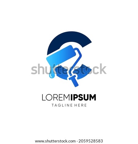 Letter C Paint Roller Logo Design Vector Graphic Icon Emblem Illustration Background Template