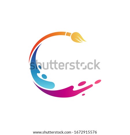 Letter C with paintbrush logo, creative art logo vector in gradient vibrant colors