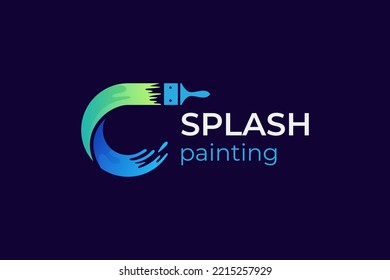 letter C painting color splash logo design. with Brush colorful paint stroke logo template. Abstract paint for Paint shop logo, Art shop, Print service logo element