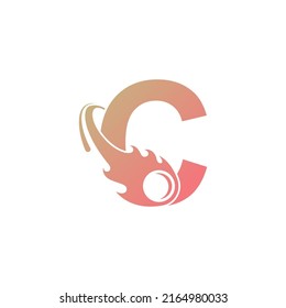 La letra C se pasa por un vector de ilustración de icono de meteorito que cae 