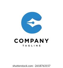 Letter C Pen Writing Logo Icon Vector