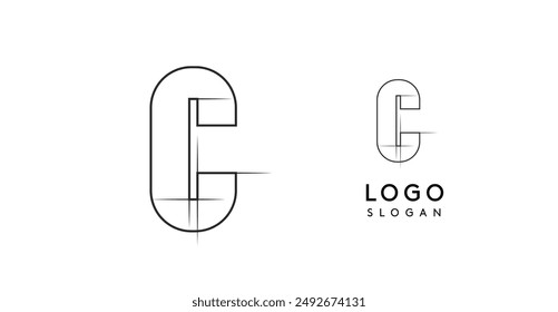 Letter C pencil drawn, architectural blueprint logo design, construction plan, technical drawing. Ideal for corporate branding, industrial projects, engineering firms. Vector illustration