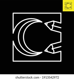 Letter C of Pencils Monogram Logo in Line Art Style,Vector design in EPS 8