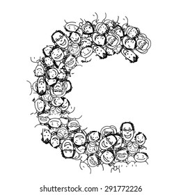 Letter C, people crowd, vector alphabet for your design